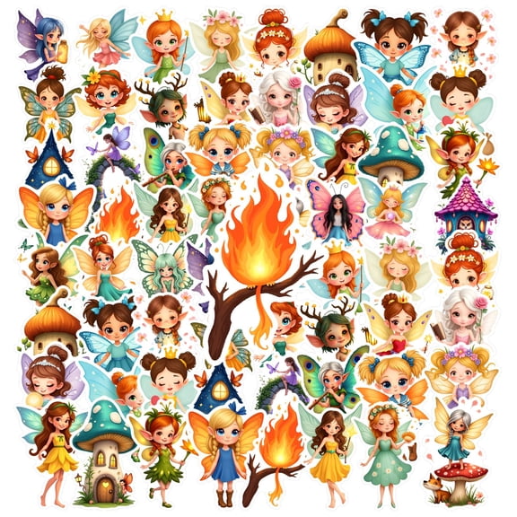 35pcs-50pcs Fairy Stickers Stationery Stickers Fantasy Kids Stickers   Graffiti PVC Sticker for Suitcase Fridge