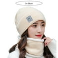 thumbnail image 6 of Guiexla 2 Pcs/Set Women Winter Hat Scarf Set Knitted Thickened Solid Color Warm Windproof Elastic Anti-slip Plush Cycling Neck Wrap Beanie Set Lady Neck Warmer Cap Set, 6 of 8
