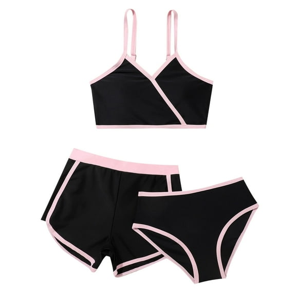 Girls Swimsuit Girls Swimsuits with Shorts, Kids 3 Piece Bikini Sets Sport Bathing Suits Swimwear Swimsuits for Teens Black 7 Years-8 Years