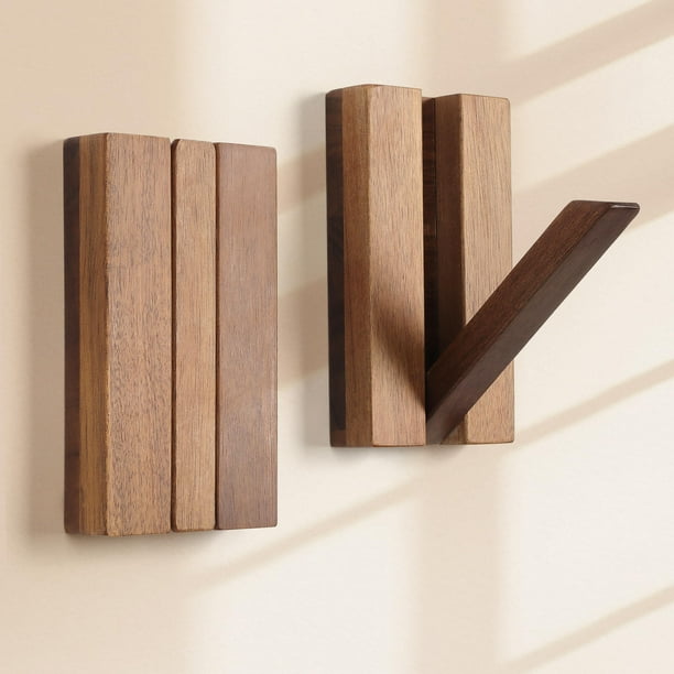 Paquete de 2 ganchos de pared plegables de madera de KYIAANY, 8 x 14 cm