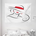 thumbnail image 1 of Lips Tapestry, Lady Wearing a Hat Portrait White Background Black Stroke Contour Drawing, Wall Hanging for Bedroom Living Room Dorm Decor, 80"W X 60"L,Charcoal Grey Vermilion, by Ambesonne, 1 of 2