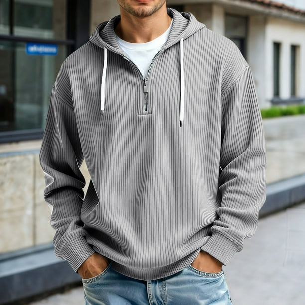 MHFRRA Sudadera con Capucha y Cremallera de Un Cuarto de Manga Larga con Bolsillo Frontal Tipo Cangurera para Uso Deportivo Informal Al Aire Libre, Tela Ligera y Cómoda Gris