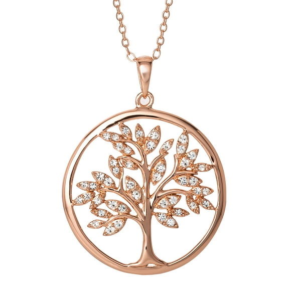 Brilliance Fine Women's Sterling Silver 14KT Gold Plated Crystal Tree Pendant 18" chain