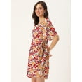 thumbnail image 2 of DressBerry Women's Printed Rayon Crepe Dress Casual Summer Kimono Sleeves Knee Length High Waist Round Neck Western Style Light Weighted High Rise Short Crepe Dress, 2 of 7