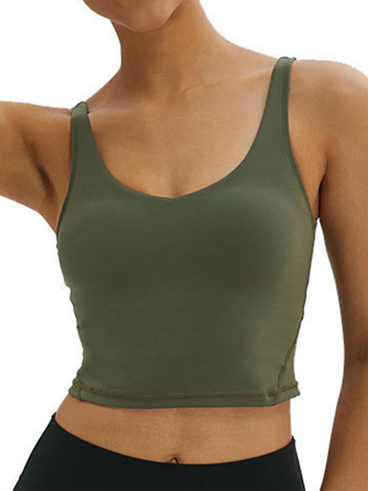 Women's Longline Sports Bra Wirefree Padded Medium Support Yoga Bras Gym Running Workout Crop