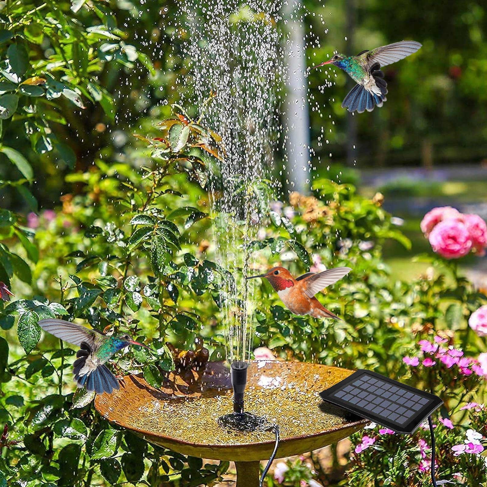 POLISE Spaces Solar Bird Bath Fountain, Outdoor Garden Water Feeder with Pump and 7 Accessories for Courtyard Decoration, 16 Inch Solar Powered Pond for Patio and Pool Area, 1 Unit