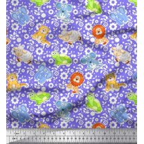 Soimoi Poly Georgette Fabric Leaves,Floral & Cute Animals Kids Print Fabric by The Yard 52 Inch Wide