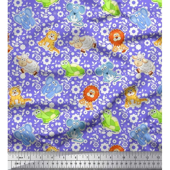 Soimoi Poly Georgette Fabric Leaves,Floral & Cute Animals Kids Print Fabric by The Yard 52 Inch Wide