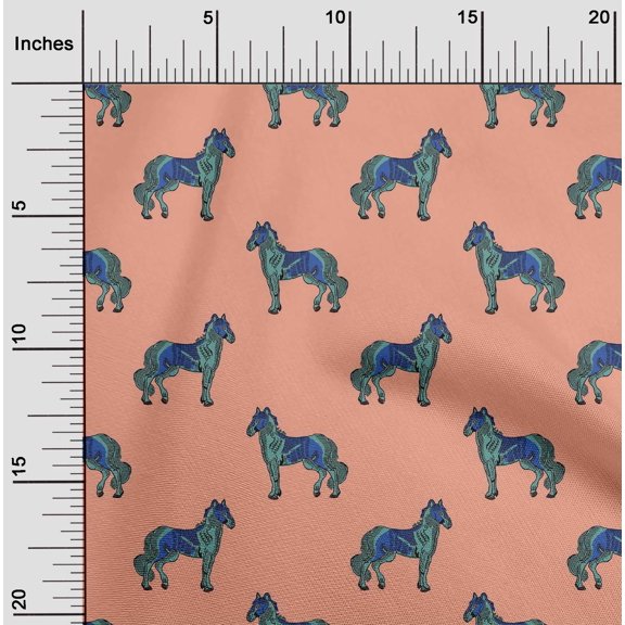 oneOone Georgette Viscose Fabric Horse Block Print Fabric By The Yard 42 Inch Wide