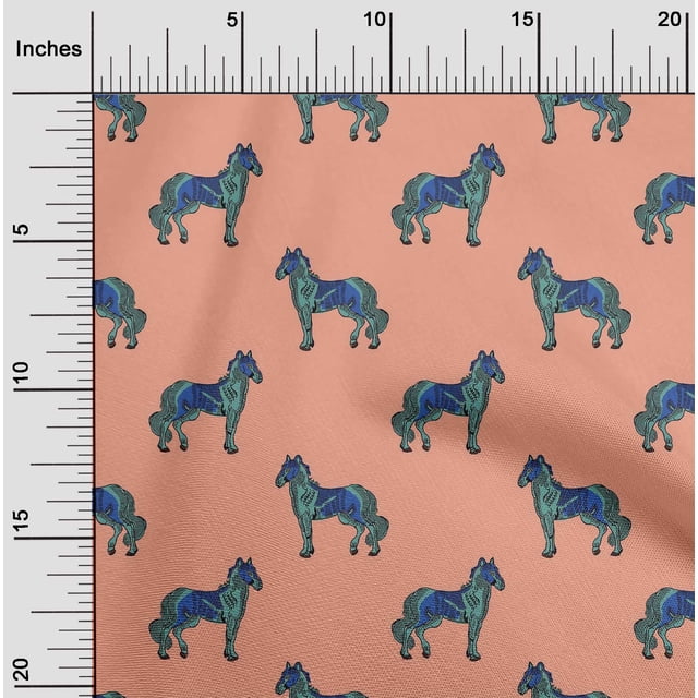 oneOone Cotton Poplin Fabric Horse Block Print Fabric BTY 42 Inch Wide