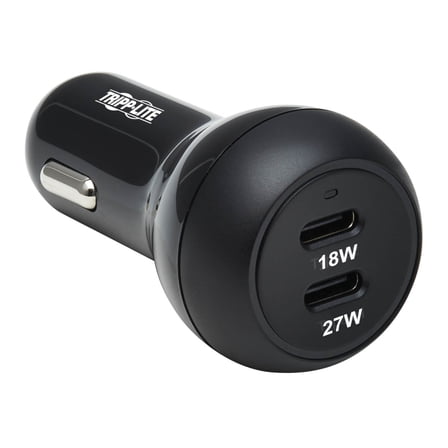 Tripp Lite Usb-c Car Dual-port With 45w Pd - Usb-c (27w), Usb-c (18w), Black - Car Adapter - 45 Watt - 3 A - Pd 3.0, Qc 3.0 - 2 Output Connectors (usb-c) - Black