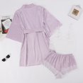 thumbnail image 5 of HNMKIU Women's Satin Pajama Set Floral Lace Trim Sleepwear Nightwear With Matching Robe Light Purple,S, 5 of 6