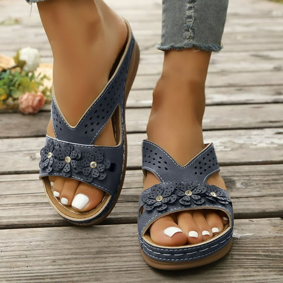 Wowcloth Women's Fashion Casual Slip-On Sandals – Floral Pattern Open-Toe Platform Slides for Spring-Summer Leisure Wear,Plus Size