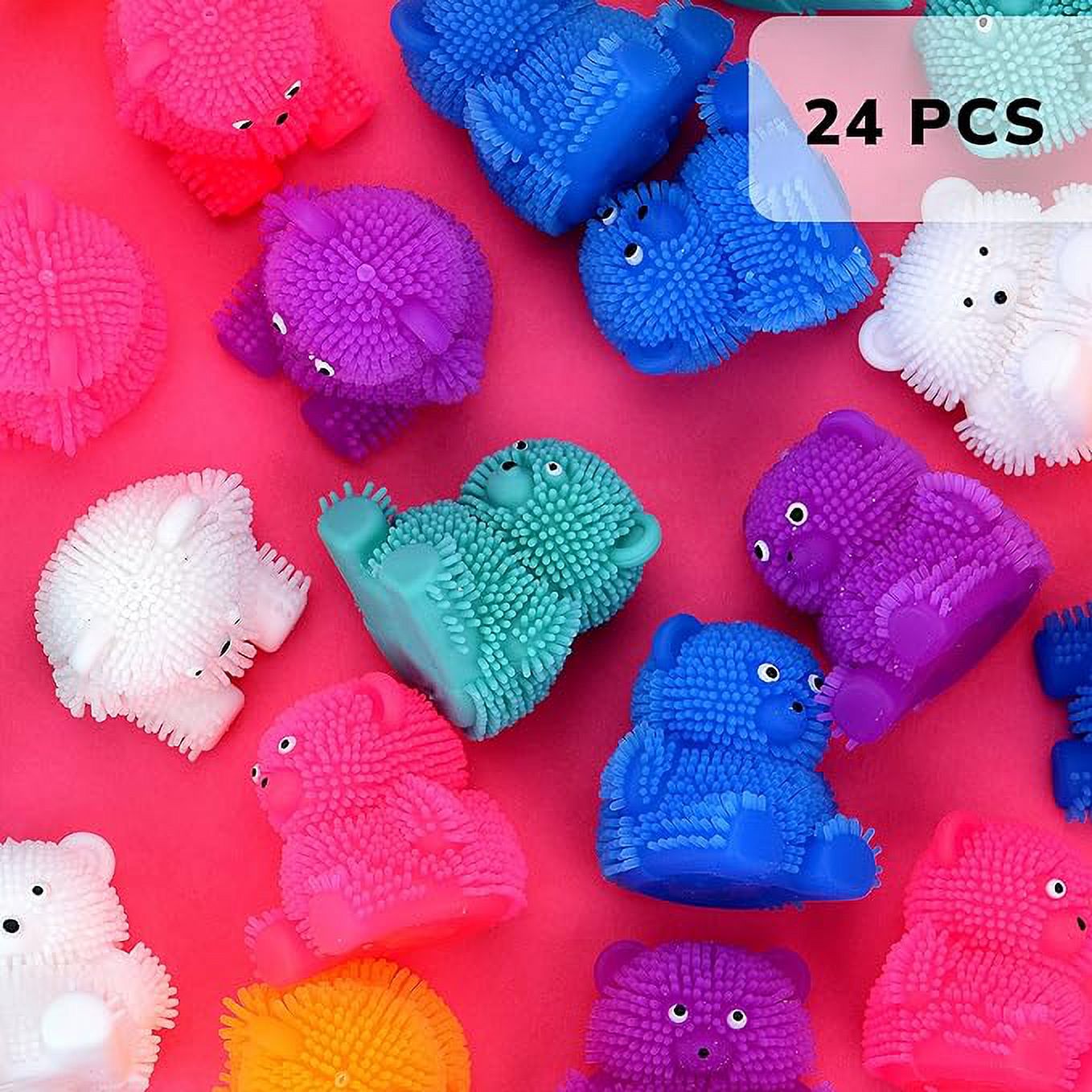 Puffer Bear Toys - Mini Bears Paffers Figures 1.75 Inch - Easter Egg Fillers - Gummy Bear 24 Pcs - Squeeze Toys for Party Favors, Goody Bags, Classroom Prizes & Treasure Box