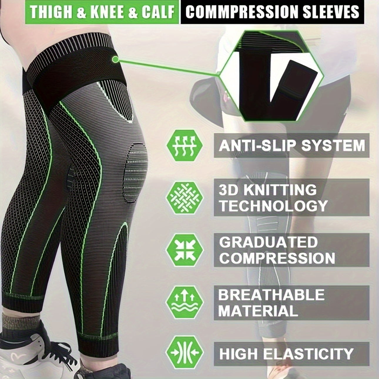 2pcs Full Leg Sleeves Long Compression Leg Sleeve Knee Sleeves Protect Leg, for Man Women Basketball, Arthritis Cycling Sport