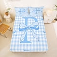 thumbnail image 5 of Erosebridal Letter P Initial Queen Sheet Sets For Kids Girls,Blue Geometric Grid Print Bed Set 4 Pieces, 5 of 6