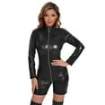 thumbnail image 2 of Women Shiny Leather Leotard, Zipper Open Crotch, Long Sleeve, Female Latex Bodysuit Crotchless, 2 of 7