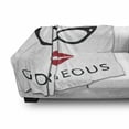 thumbnail image 3 of Hello Gorgeous Soft Flannel Fleece Blanket, Retro Eyeglasses and Red Lipstick Themed Phrase for Women and Girl, Cozy Plush for Indoor and Outdoor Use, 50" x 70", Black White and Ruby, by Ambesonne, 3 of 6