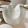 thumbnail image 4 of RUINIXCW Straw Cowboy Hats for Women Woven Cowgirl Hat with Shapeable Brim Unisex Hollow Out Woven Roll Up Summer Beach Sun Hat, 4 of 8