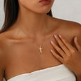 thumbnail image 3 of GOSFRY Cross Necklace for Woman Dainty Fashion 14K Real Gold Plated Zircon Cross Necklace Simple Small Cute Aesthetic Non Tarnish Waterproof Necklaces Easter Christian Religious Faith Jewelry Gifts, 3 of 11