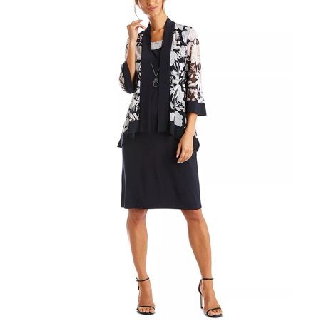 R & M Richards Women's Dress & Mesh Floral Jacket Blue Size 14 P