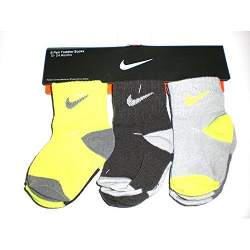 Nike Baby Boys Socks Neon/Grey 6 Pairs, Size 612 Months