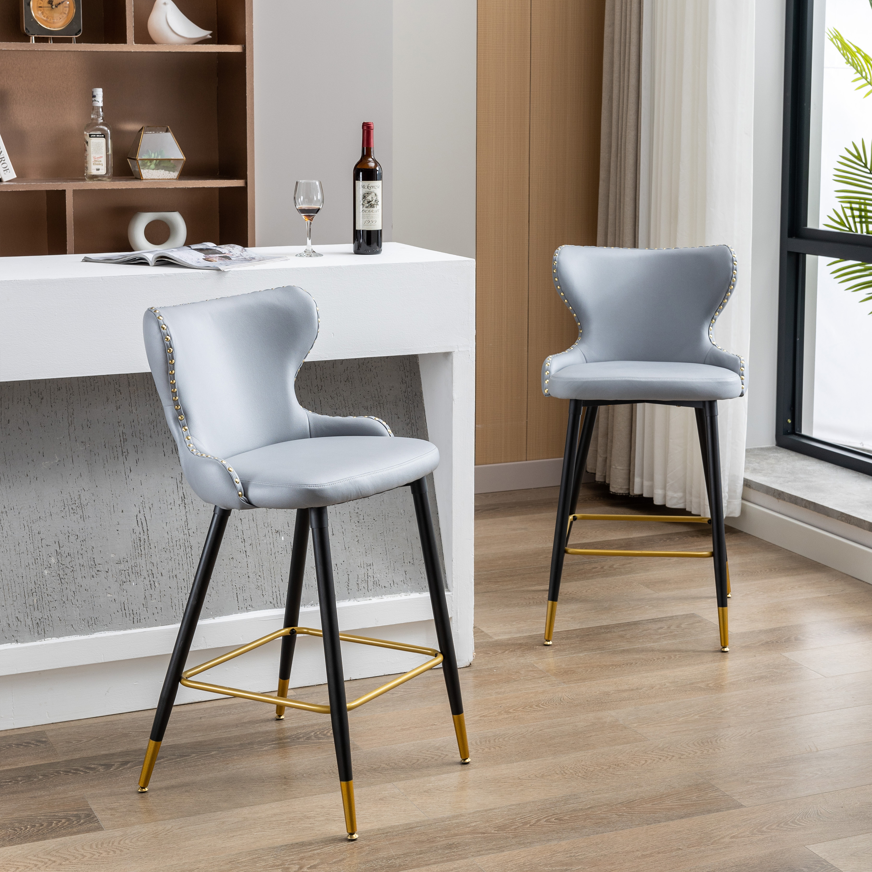 Royard Oaktree Leather Bar tools Set of 2 Modern Dining Bar Chairs with