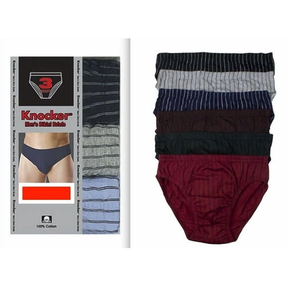 3 Pack Mens Bikinis Briefs Underwear 100% Cotton Stripe Knocker Size Large 36-38