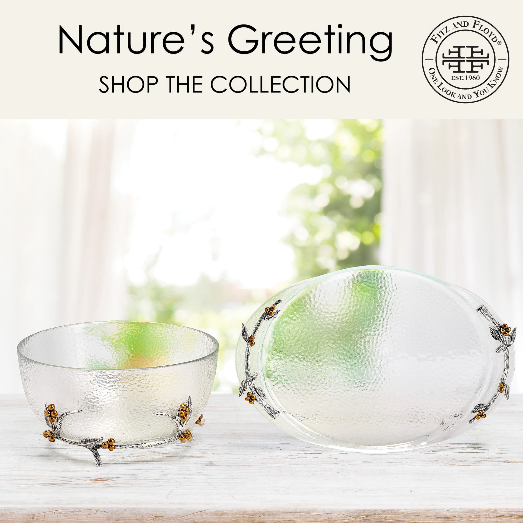 Fitz and Floyd Natures Greeting Clear Glass Bowl