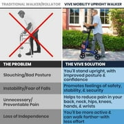 Vive Mobility Upright Walker with Seat for Seniors – Folding Stand Up Rollator Walker, Heavy Duty Medical Mobility Aid with Arm Rests for Elderly Women and Men, Red