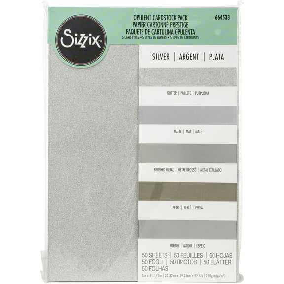 Sizzix Surfacez Opulent Silver Cardstock 8x11.5 Inches, 50 Sheets