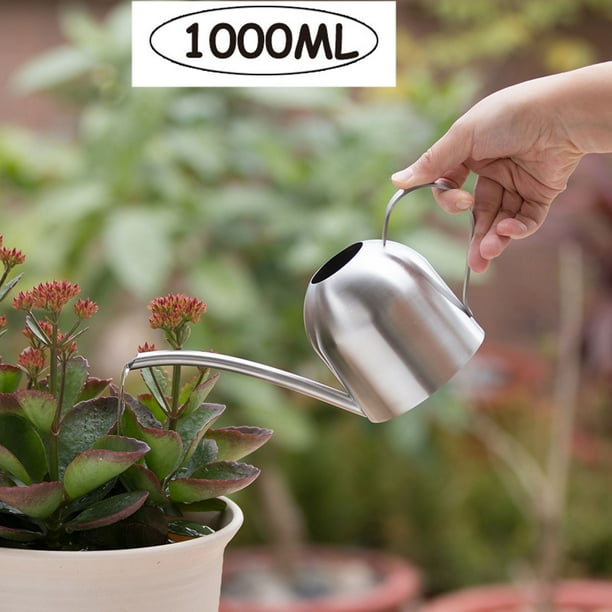 Regadera de acero inoxidable - Regadera de metal con pico largo para evitar derrames, regadera perfecta para plantas de exterior e interior. Hervidor de agua de acero inoxidable.