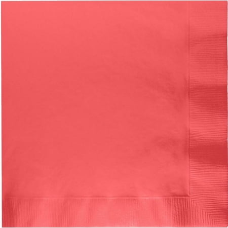 600 - (12 Pks of 50) 2 Ply Plain Solid Colors Luncheon Dinner Napkins Paper - Coral