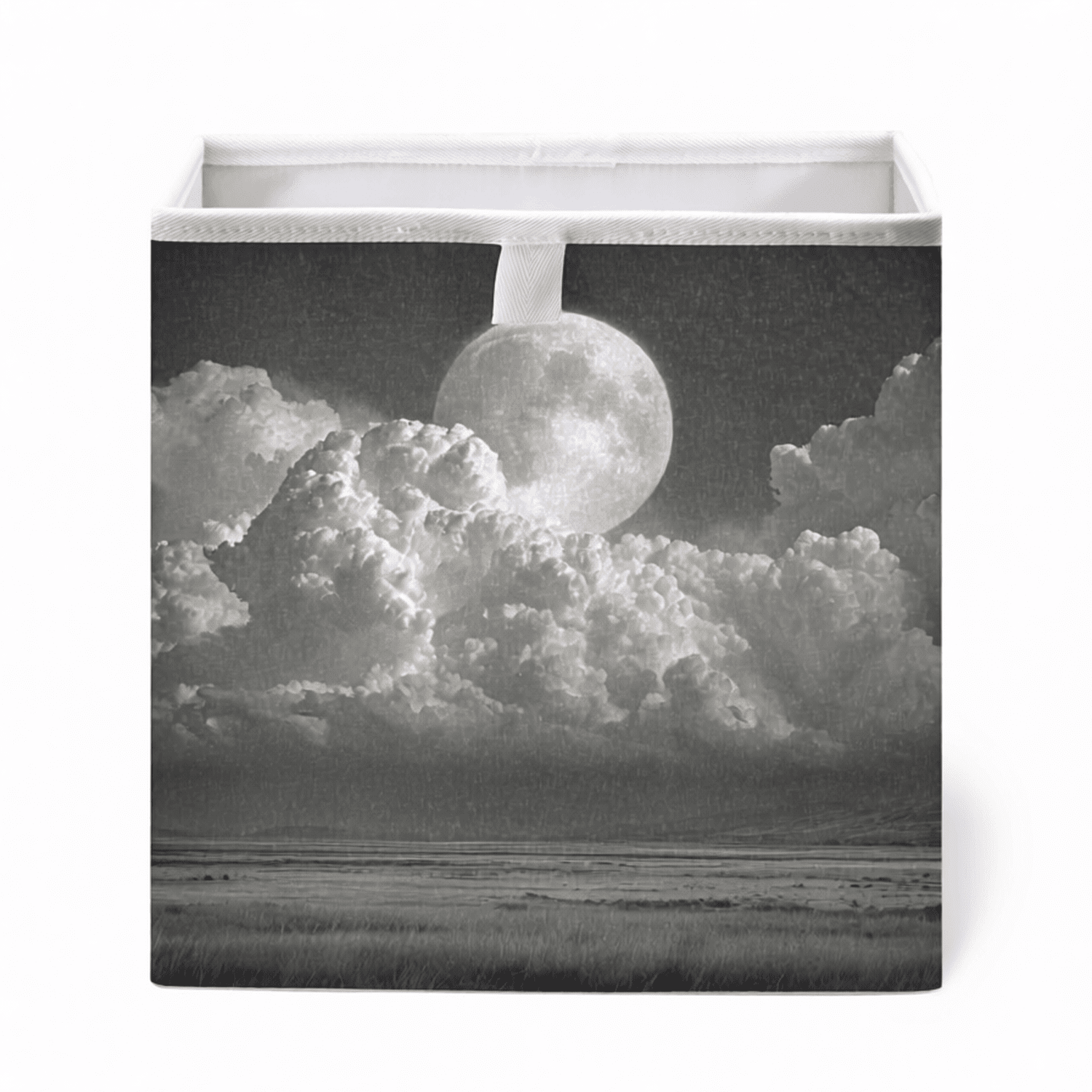 Foldable Fabric Storage Bins with Handles – Cloud Moon Pattern Sturdy Organizer Cubes for Bedroom Square
