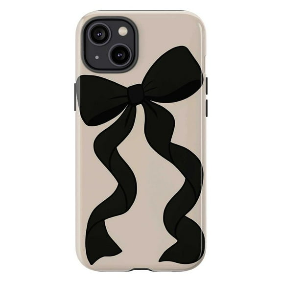 Minimalist Black Bow iPhone Case, Neutral Beige Aesthetic Girly Phone Cover, Chic Ribbon Design for iPhone 16 15 14 13 12 11 Pro Max Plus Mini