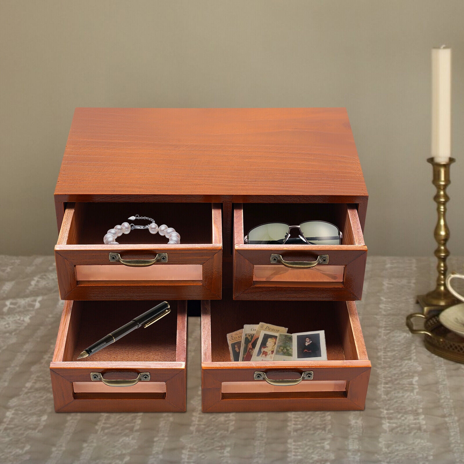 Desk Organizer with Drawers Wooden Desktop Storage Cabinet Storage Box 4 Drawer