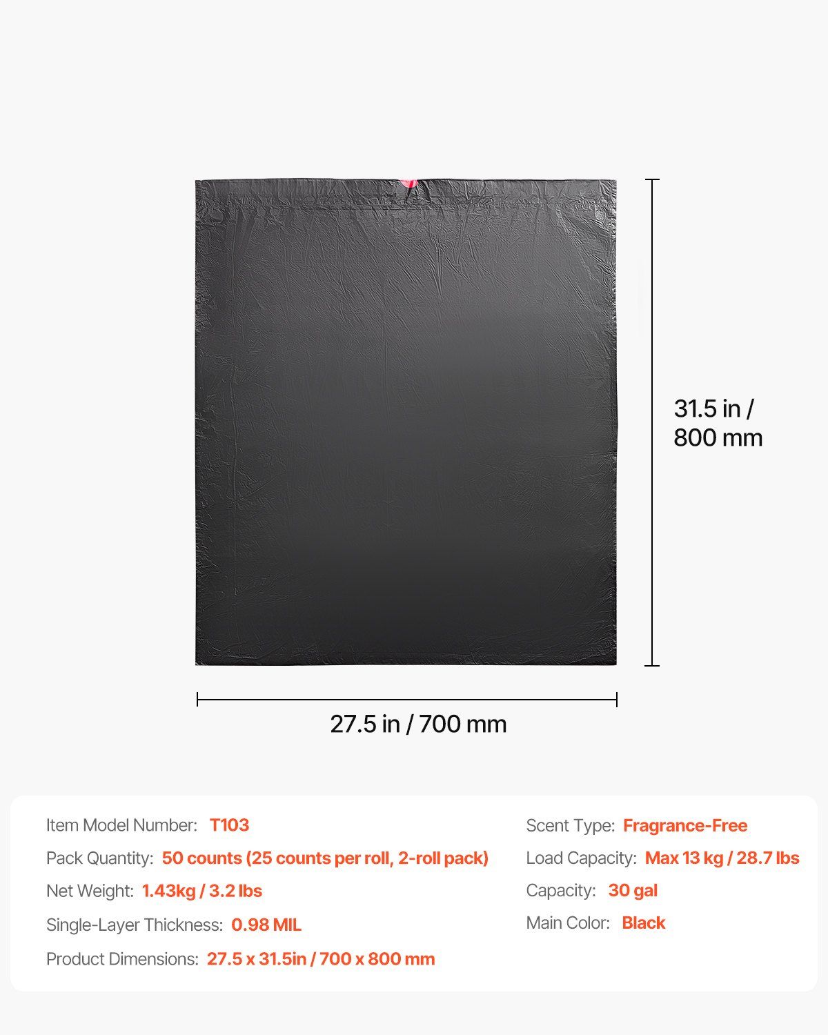 30 Gallon Drawstring Trash Bags, 50 Count Tall Kitchen Trash Bags, Extra Thick 0.98 MIL Heavy Duty Garbage Bags, Leak-Resistant Recyclable Bin Bags with Strong Handles for Home, Office, RV