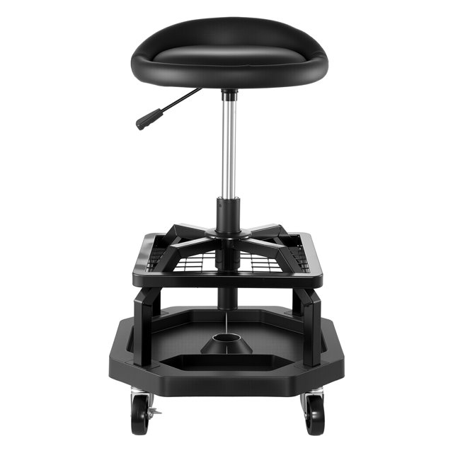 KFFKFF Tabouret d'Atelier Roulant, Siège de Garage/tabouret de Travail Pneumatique avec Capacité de 300 Lb, Siège à Roulettes à Hauteur Réglable, Tabouret d'Atelier Rembourré Pivotant à 360° avec Roulettes
