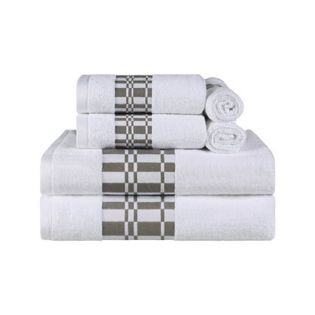 6 Piece   Geometric Cotton Bath Towel Collection  White