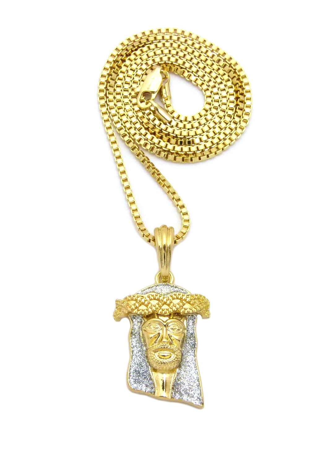 NYFASHION101 Stone Stud Slim Cross /& Crown of Thorns Jesus Head Pendant Set w//Box Chain Necklaces Gold-Tone