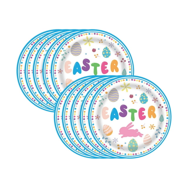 SLYNSHome 16Pcs Easter Tableware Party Supplies 7 inch Colorful Bunny Eggs Disposable Paper Plates Rabbit Dinner Plates for Spring Table Decor