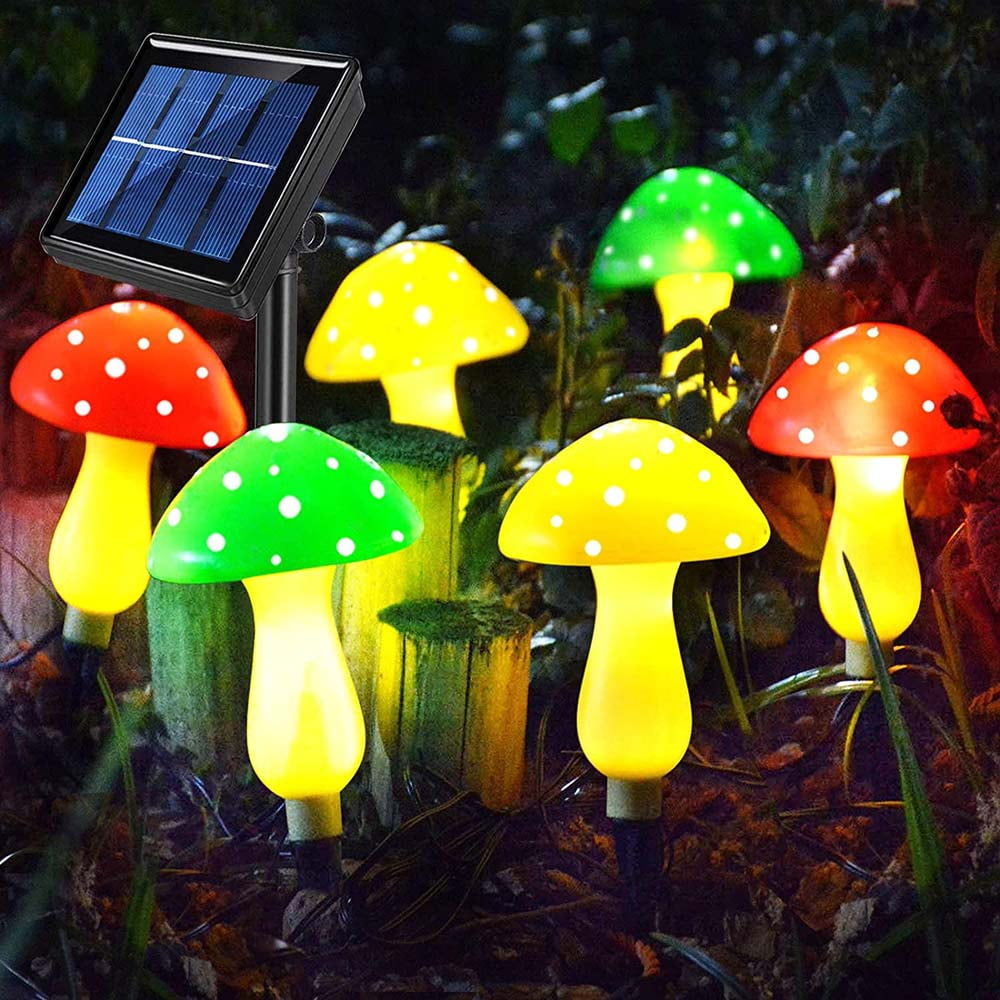 6 in 1 Outdoor Garden Solar Mushroom Lights, Waterproof, Solar Powered Mushroom Lights for