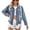 Blue, variant on Women's Denim Jacket Casual Chic Flap Pocket Spring Drop Shoulder Shackets Jean Coats Fall Frayed Edge Blue Medium