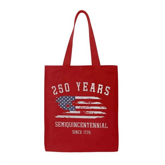 1776-2026 250th Anniversary Canvas Tote Bag, 14.2"x15.4" Patriotic Reusable Grocery Shopping Bag, Independence Day Gift
