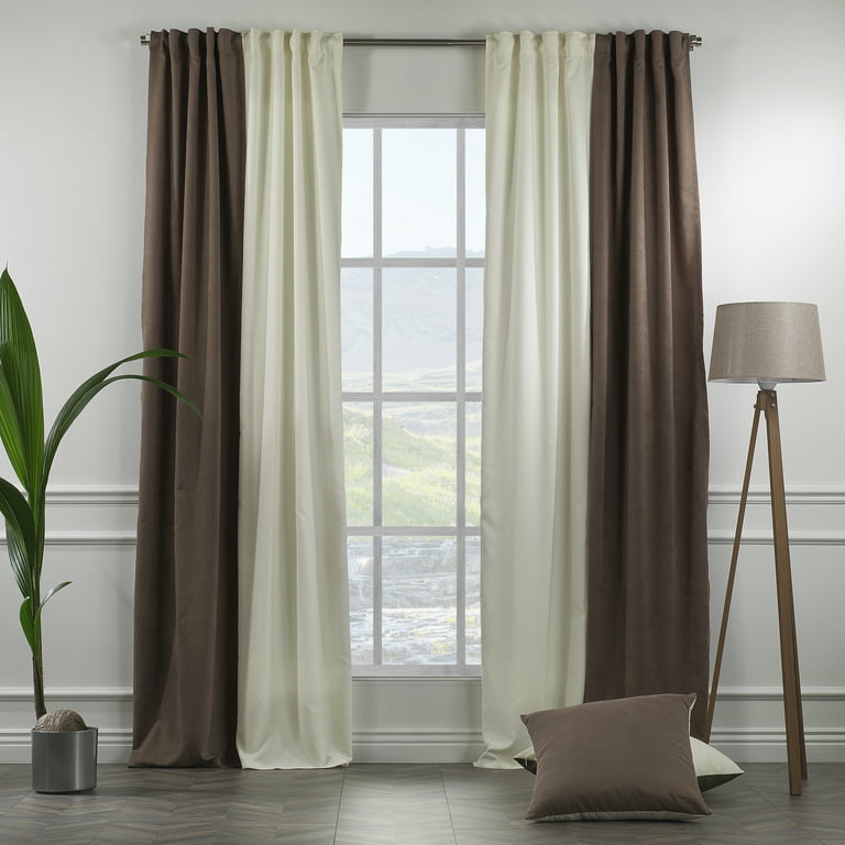 3s Brother S Solid Combined Mix And Match 4 Panels Curtains With 2 Color Combination Velvet Look Hanging Back Tap Rod Pocket Bedroom Office Windows Luxury Home Decoration 28 X84 Cream Light Brown