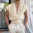 thumbnail image 5 of INCERUN Tops 2024 estilo americano nuevo para hombres con cuello en V cruzado diseño retorcido camisetas casuales ropa de calle camiseta de manga larga sólida S-5XL, 5 of 5