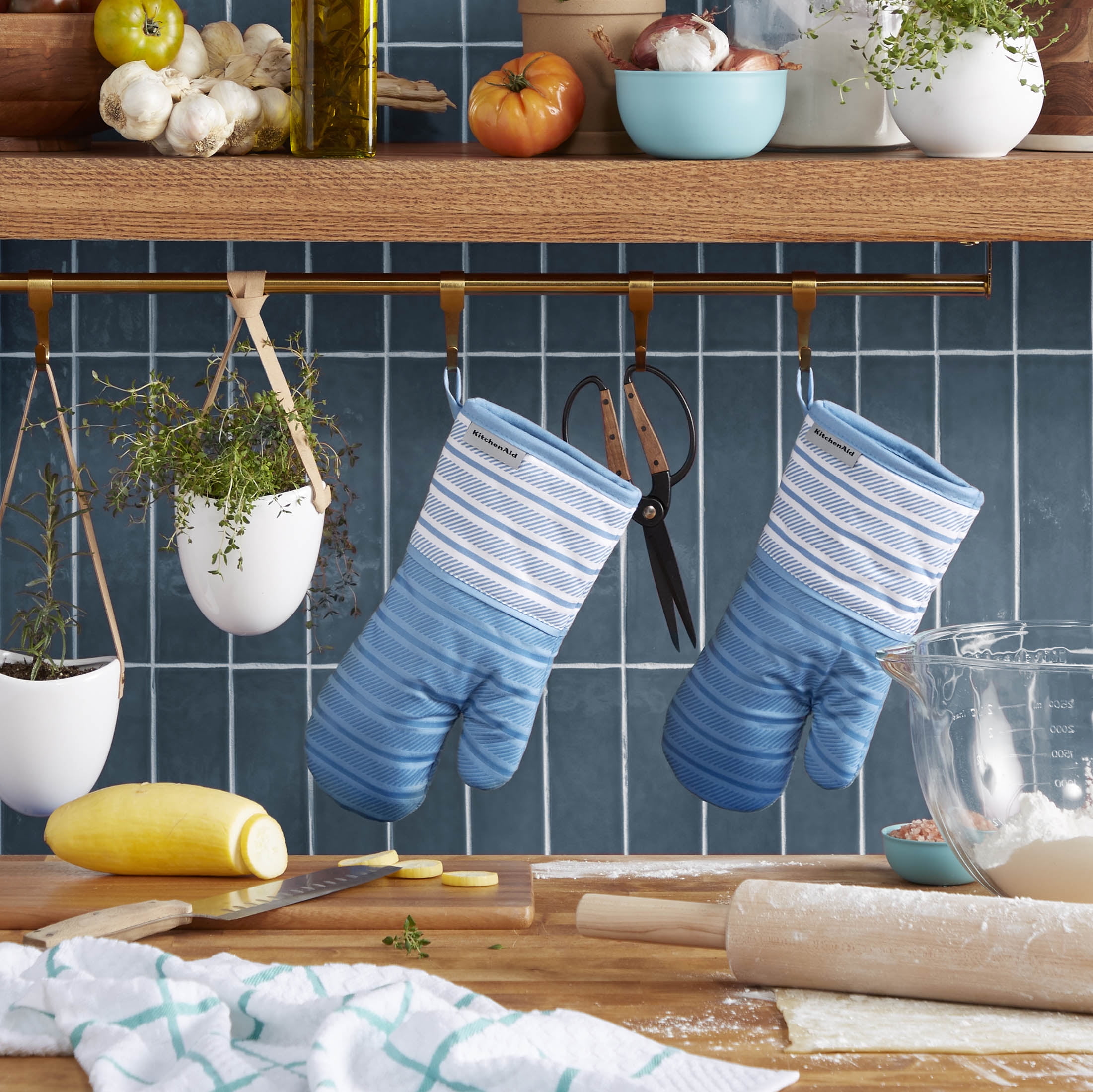 KitchenAid Albany Oven Mitt 2-Pack Set, Blue Velvet, 7"x13"