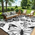 thumbnail image 2 of Moynesa 9'x12' Outdoor Rugs Waterproof, Plastic Straw RV Rugs for Outside, Large Portable RV Outdoor Rugs for Camping, Reversible Butterfly Picnic Mat for Camper Garden Tent, Black/White, 2 of 8