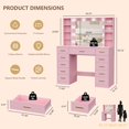 thumbnail image 2 of FANRAL 43" Vanity Desk with LED Mirror,11 Drawers & 4 Shelves,Built-in Power Outlet & Adjustable LED Lights,Dressing Table for Bedroom Beauty Grooming,Pink Vanity, 2 of 5