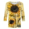 thumbnail image 4 of YOTAMI Womens Plus Size Blouses Dressy Casual 3/4 Length Sleeve Shirts Summer Fashion Sunflower Print Crew Neck Tops Yellow, 4 of 5